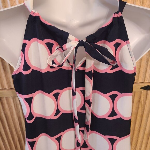 Crown & Ivy Sleeveless Halter Dress | Petite PP | Navy Pink Geometric Print - Picture 4 of 8